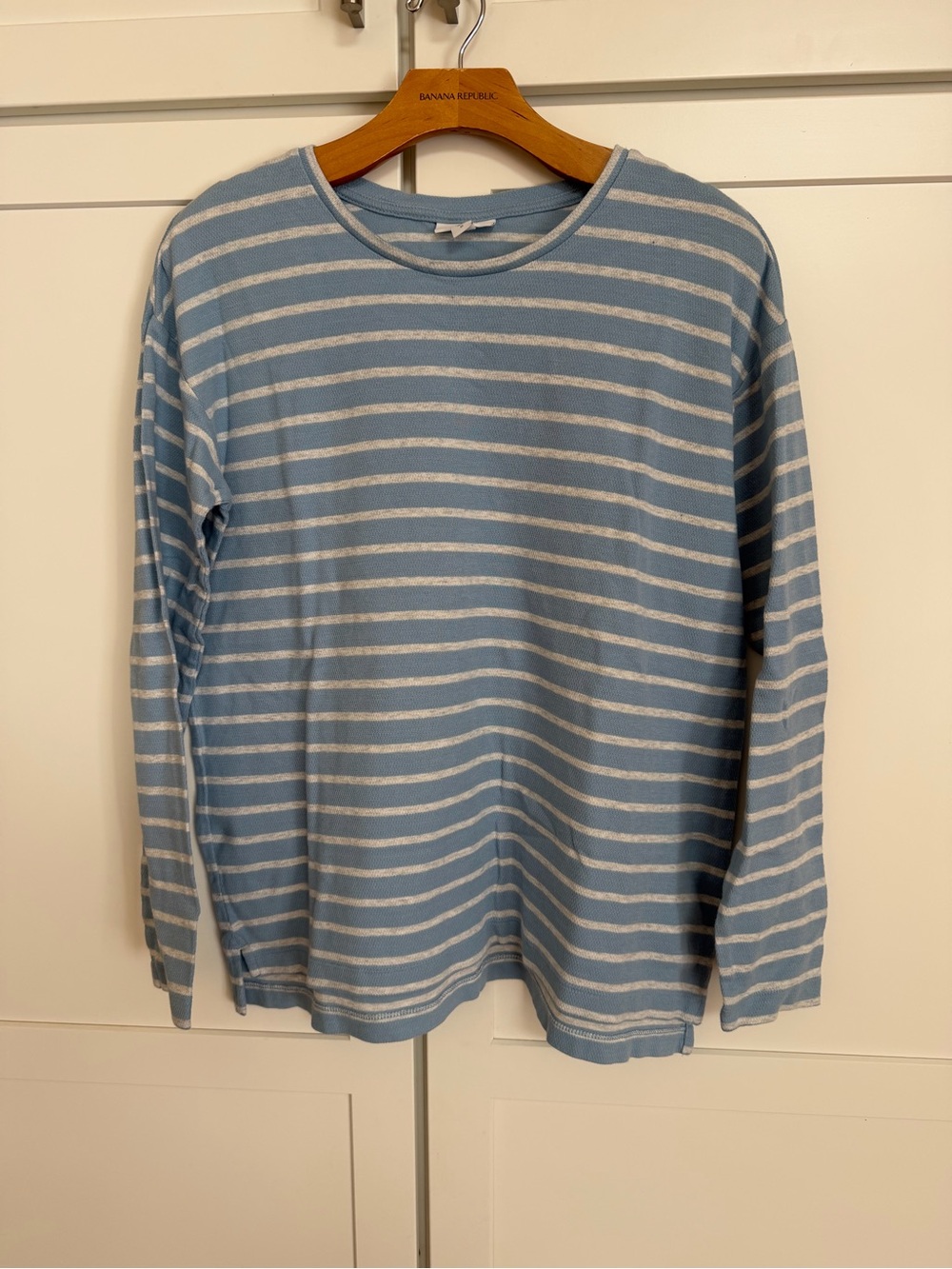 Women’s Light Blue & White Striped Long-Sleeve Top